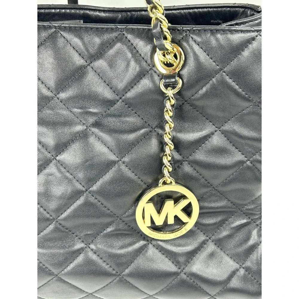 Michael Kors Satchel Susannah Leather Quilted Double Handle Large Black CLEAN A+
